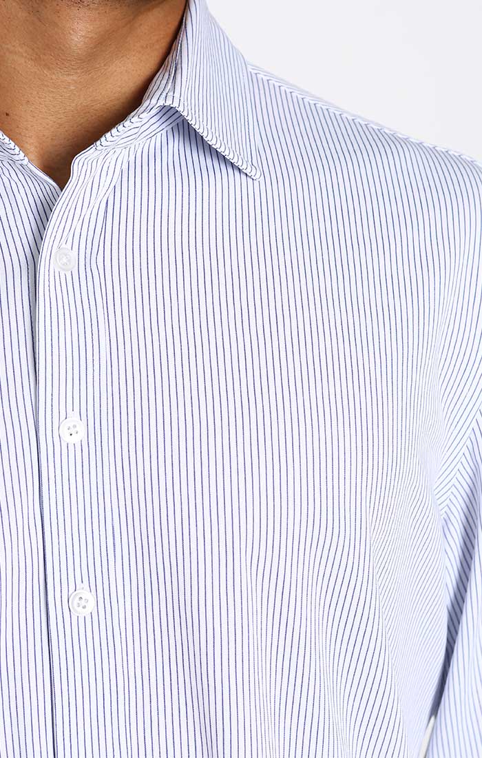 Navy Striped Warp Knit Bamboo Shirt