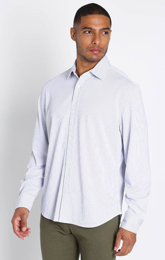 Navy Striped Warp Knit Bamboo Shirt