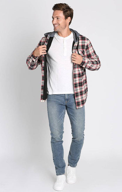 Black Flannel Hooded Shirt Jacket