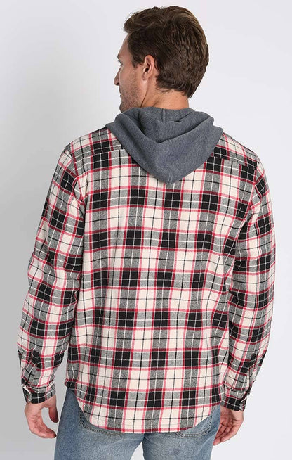 Black Flannel Hooded Shirt Jacket