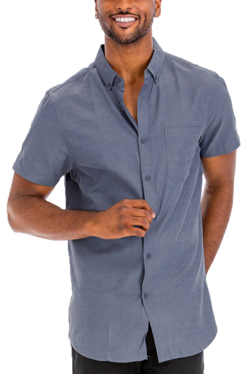 Solid Chambray Short Sleeve Button Down Shirt