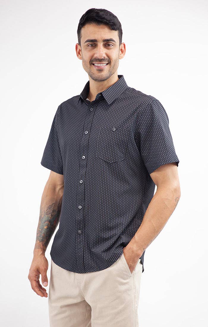 Black Printed Short Sleeve Poly Spandex Tech Shirt