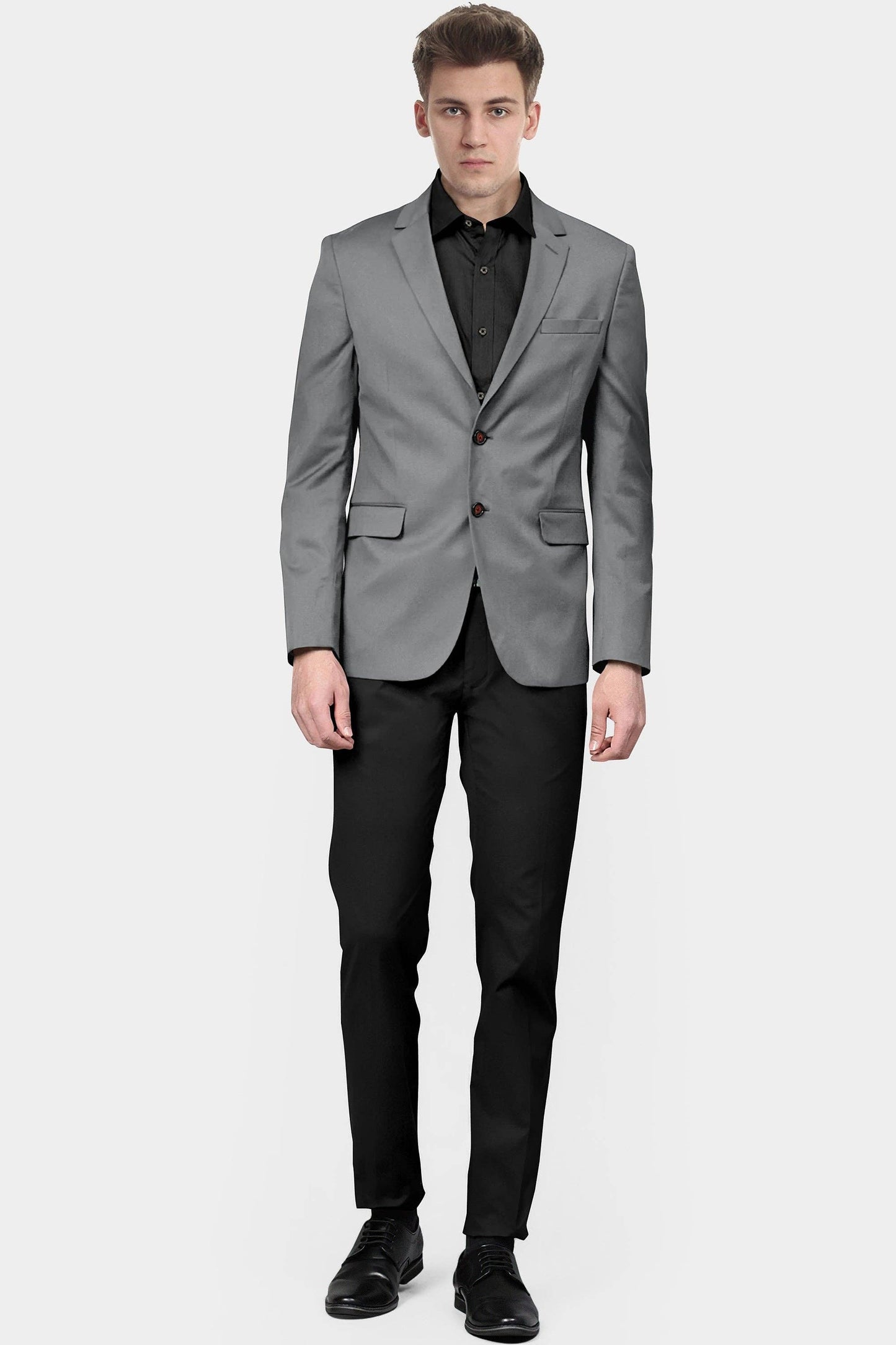 Gray Solid Slim Fit Blazer