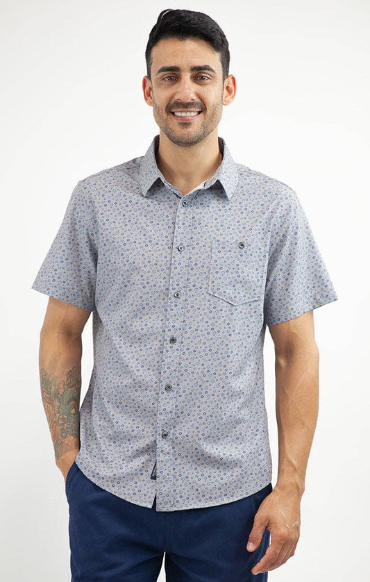 Grey Printed Short Sleeve Poly Spandex Tech Shirt