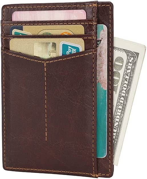 Leather Card Holder Wallet - Coffee Dark Brown