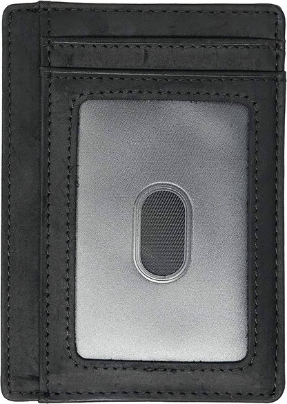 Leather Card Holder Wallet - Black (Vintage)