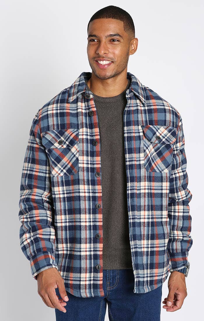 Blue Plaid Sherpa Lined Brushed Flannel