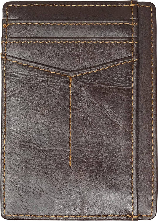 Leather Card Holder Wallet - Coffee Dark Brown